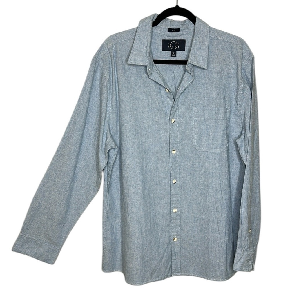 COPY - T37 Even Tide Size XL Button down Casual career Flannel Blue Chambray